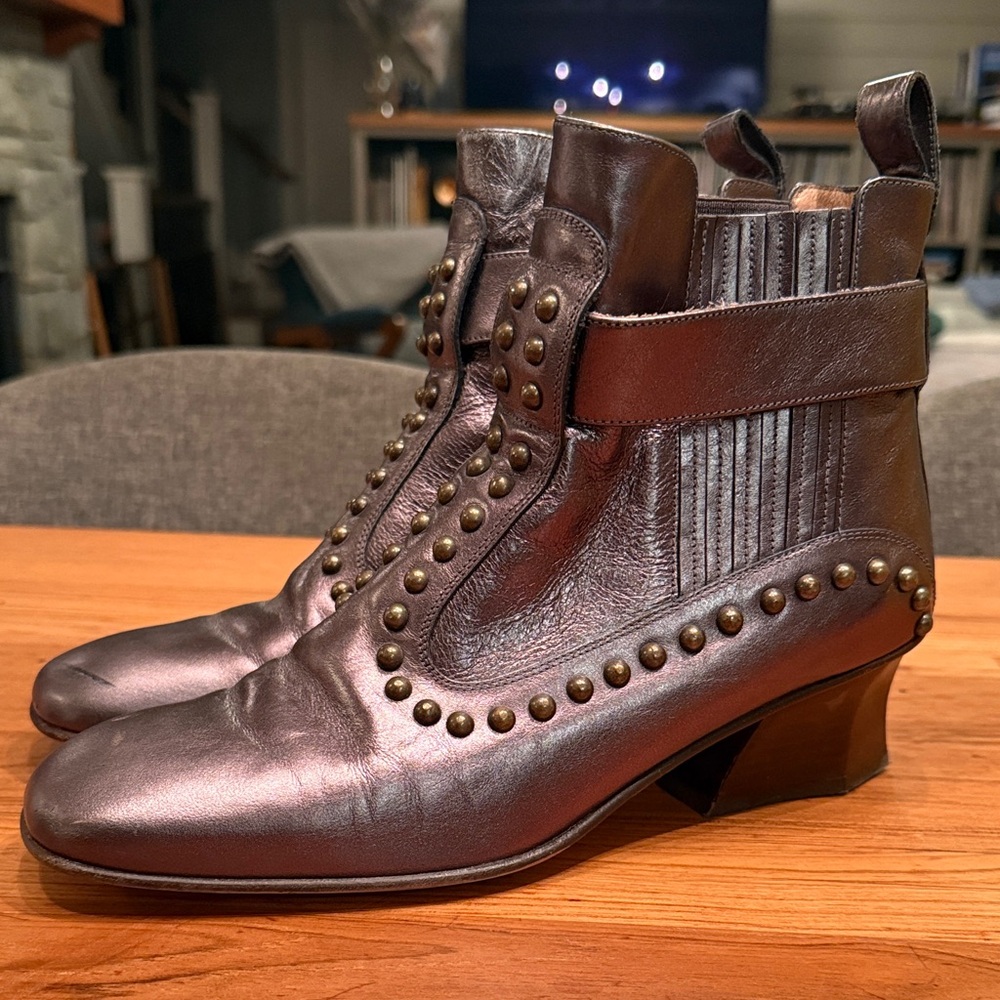 Coach Leather Studded Ankle Boots - pewter / dark silver